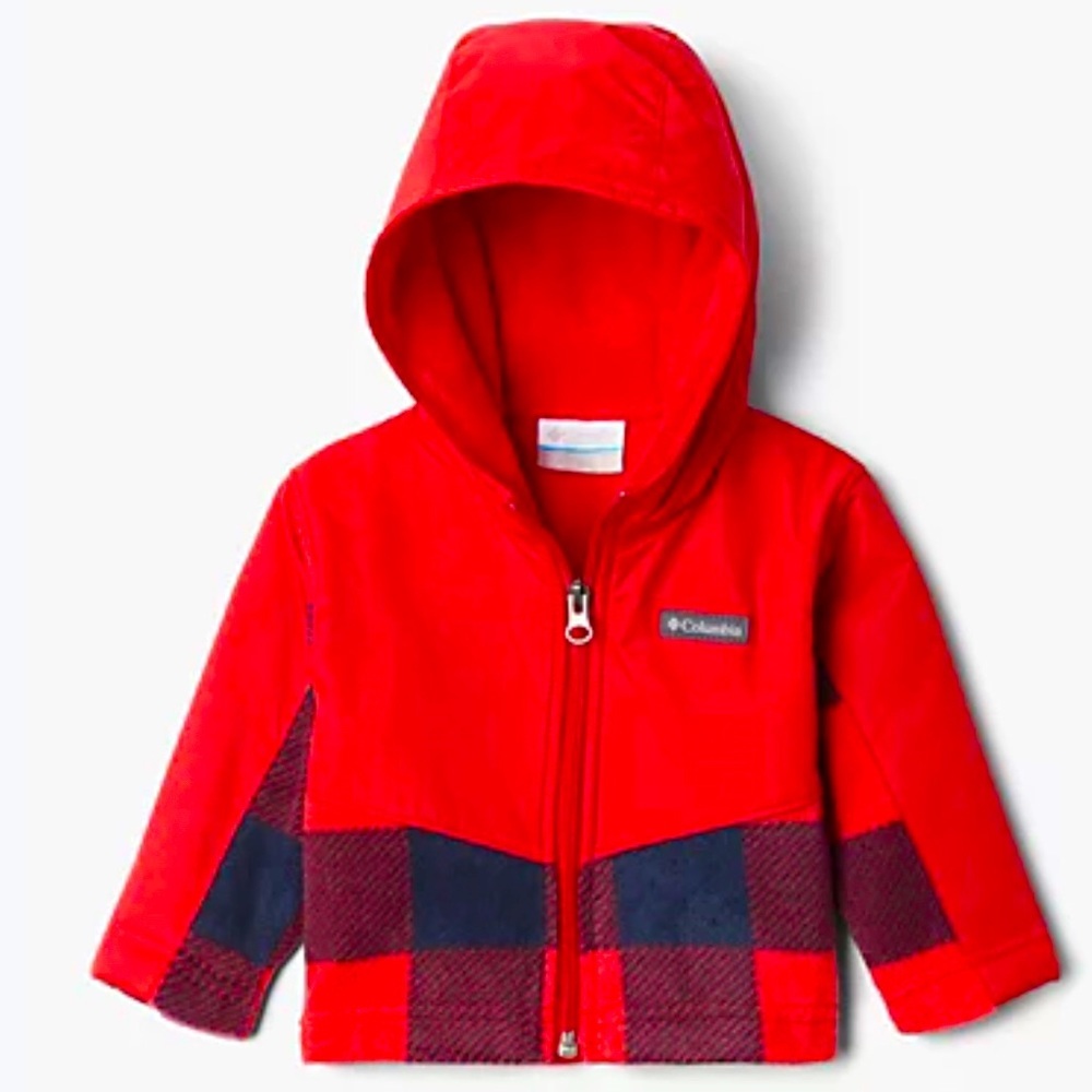 NEW! Baby COLUMBIA Steens Mountain Overlay Hooded Fleece Jacket Red Plaid 3-6 M - Picture 8 of 8